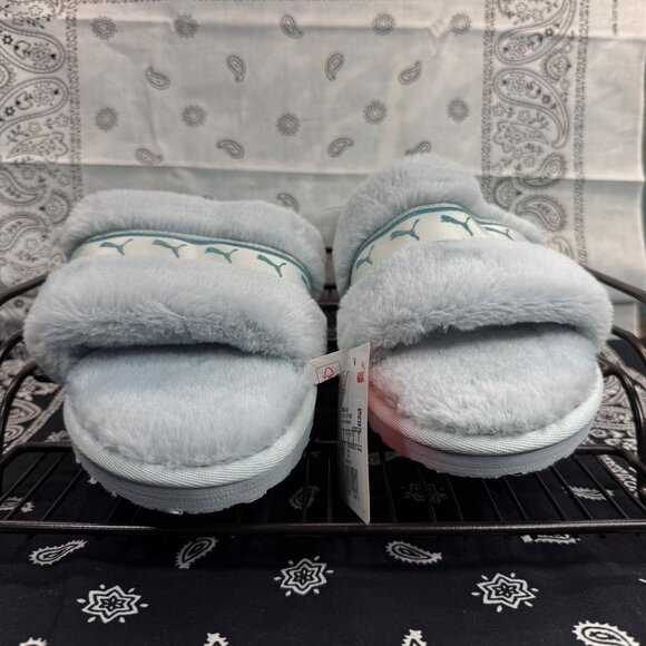 NEW Puma Fluff Remix Ice Blue Women Slip On Casual Sandals Slippers Sz 10 - Picture 2 of 7